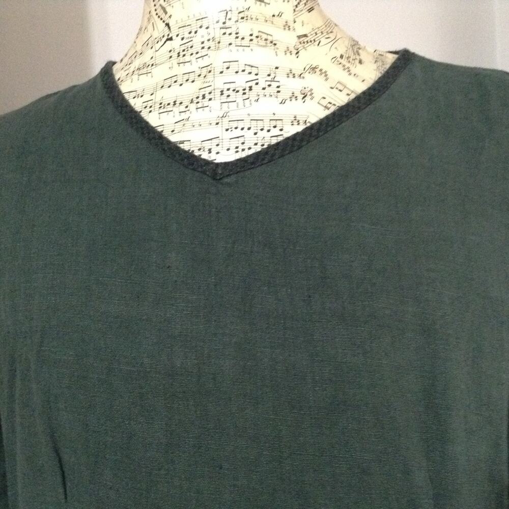 Linen Maxi Dress Women 3 Green 3/4 Sleeve Side Pockets Bohemian Timbuktu Station